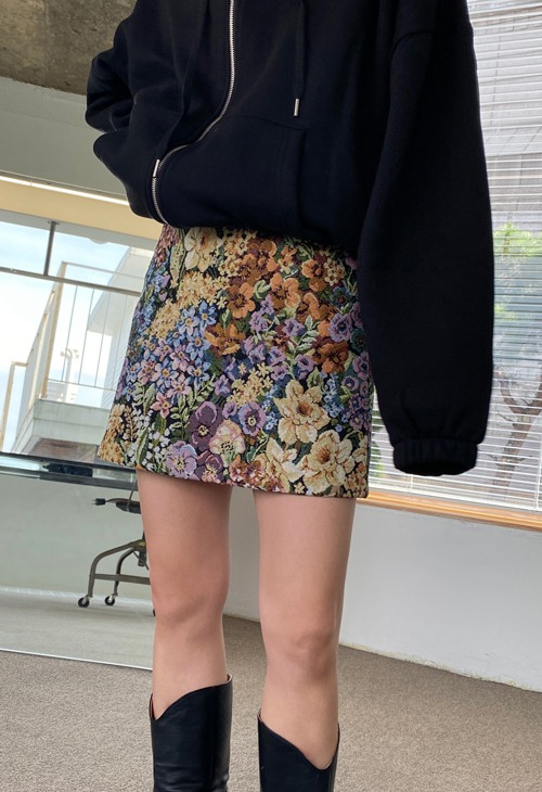 flower jacquard mini skirt