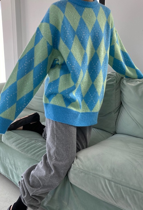 argyle check knit top