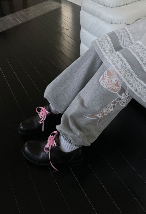 ribbon lace jogger pants