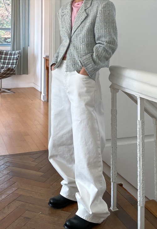 white denim wide pants