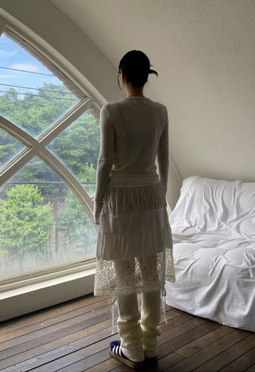 velvet &amp; lace midi skirt